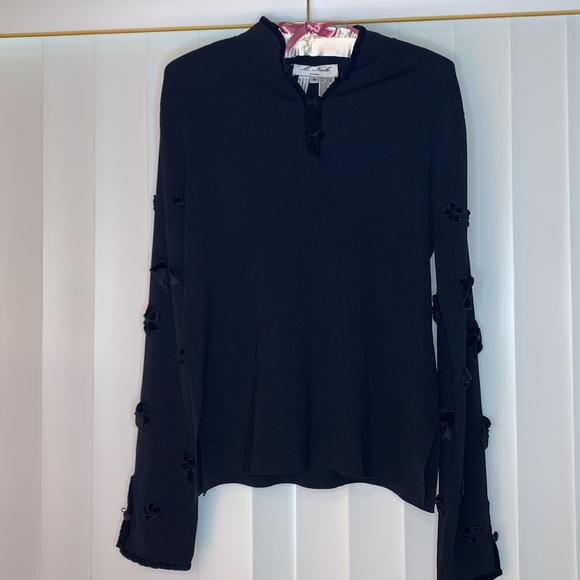 M. Nicole  black long sleeve evening sweater velvet edging with velvet f… - Picture 3 of 15